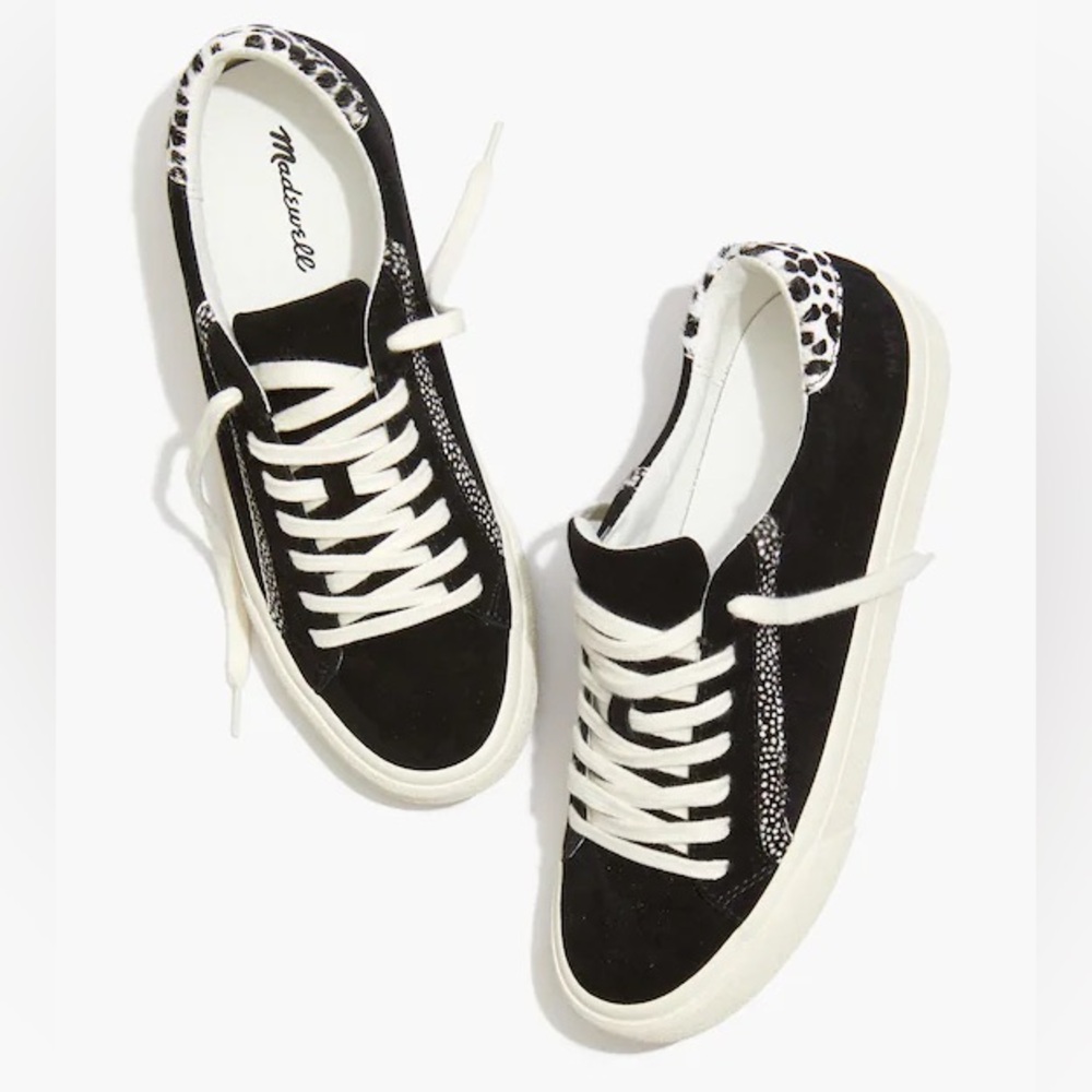 Madewell Sidewalk Low-Top Sneakers in Suede and Spot Calf Hair Size 8